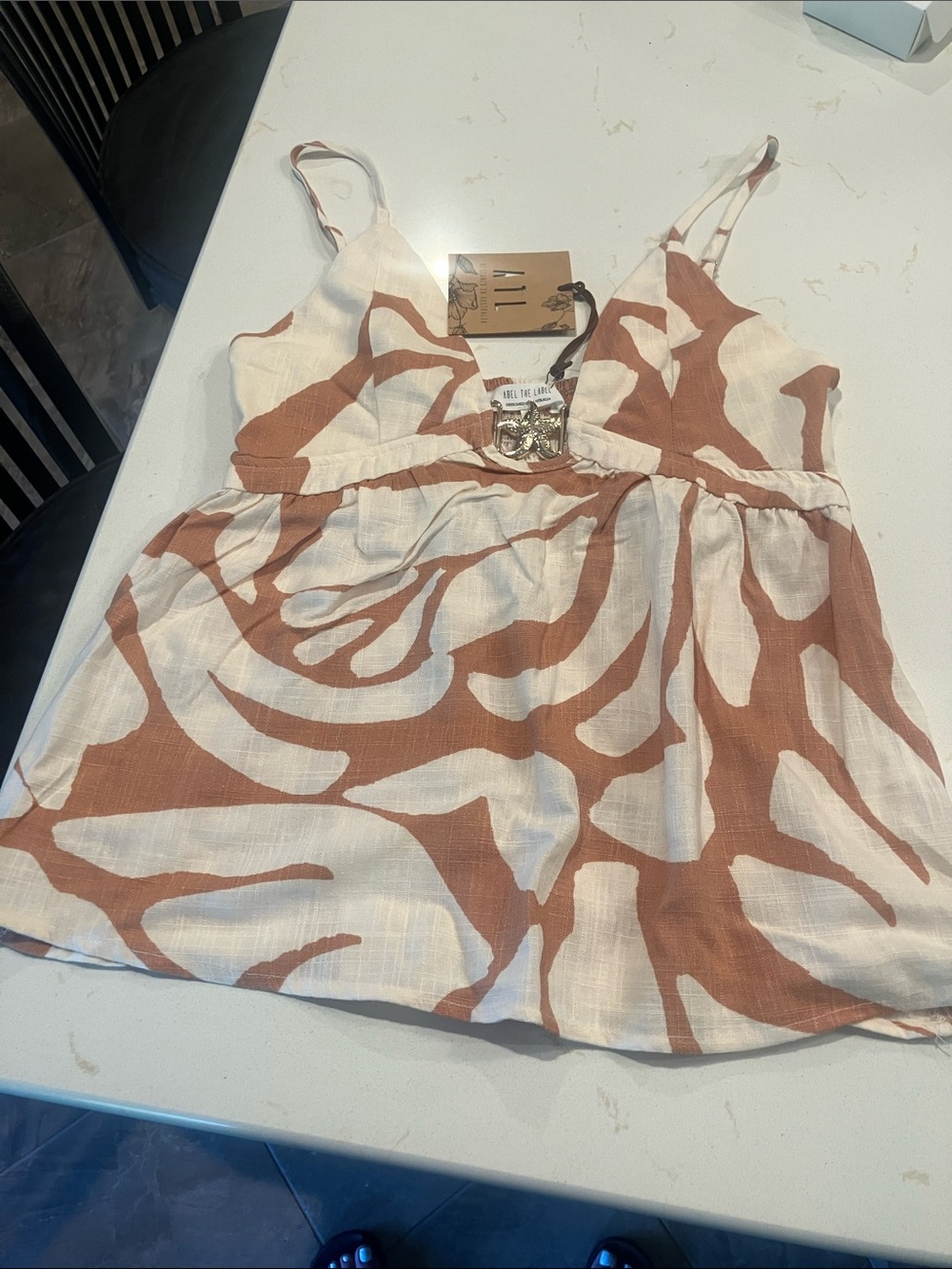 Abel the label tan linen a line top